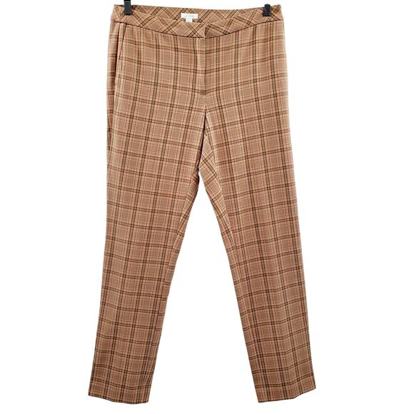 J. Jill Premium Bi-Stretch Plaid Tan Beige Casual Work Pants Women's Sz 8 Tall - Picture 1 of 10